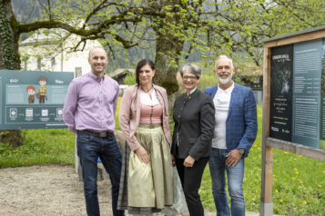 Georg Hörhager und Sabine Mayr (TVB Kufsteinerland) mit ihren bayerischen KollegInnen Stephanie Hintermayr (Tourist-Info Bayrischzell) und Thorsten Schär, (Geschäftsleitung REO – Regionalentwicklung Oberland KU).